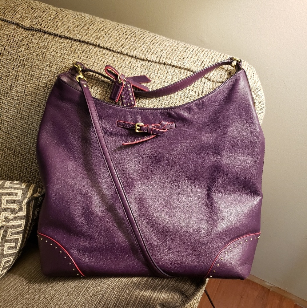 Coach purple leather shoulder bag